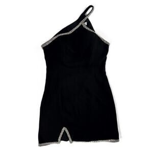 Lovers + Friends NWT Black & Rhinestone Cossette Mini Dress Sz S Feminine Luxury